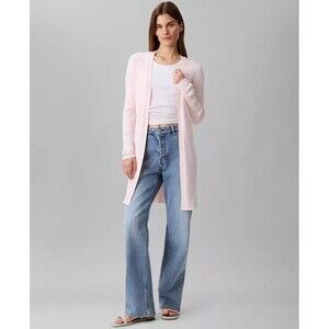 Calvin Klein Women's Cotton Ribbed Open-Front Duster Cardigan Sweater Pearl XS